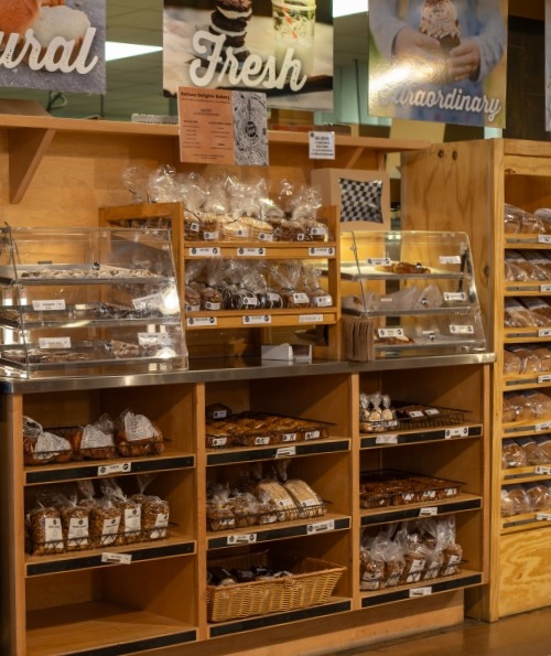Inside Serious Delights, a welcoming local bakery in Durango showcasing freshly baked goods.